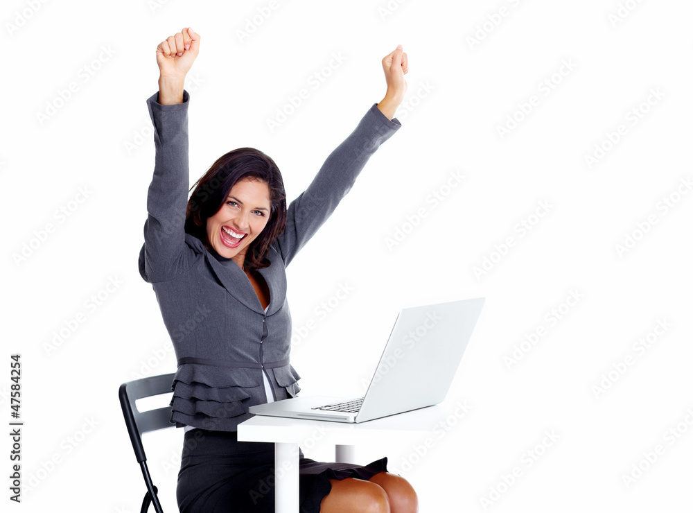 Happy business woman with laptop computer. Happy business woman with laptop computer.