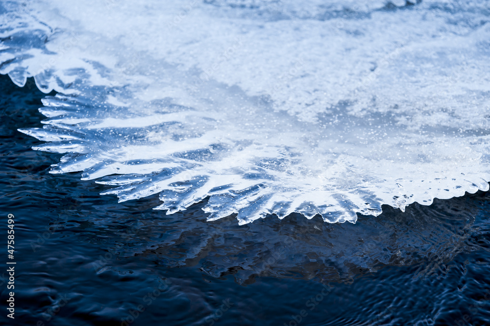 blue ice on a river in detail