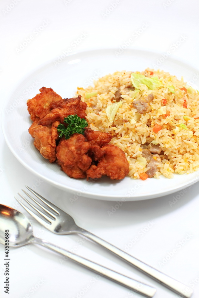 Fried rice and fried chicken Fried rice and fried chicken