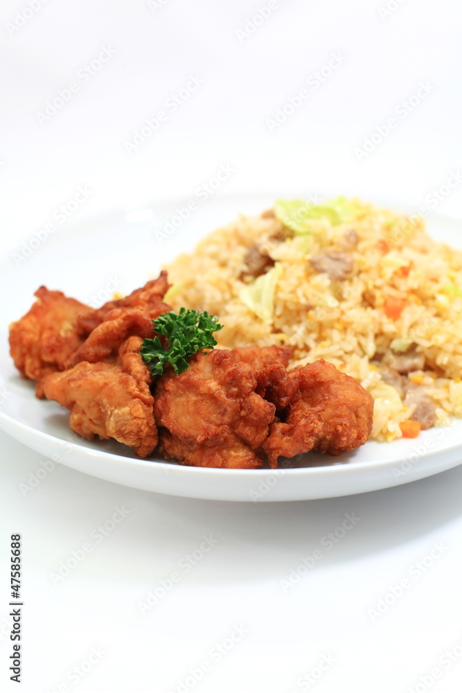 Fried rice and fried chicken Fried rice and fried chicken