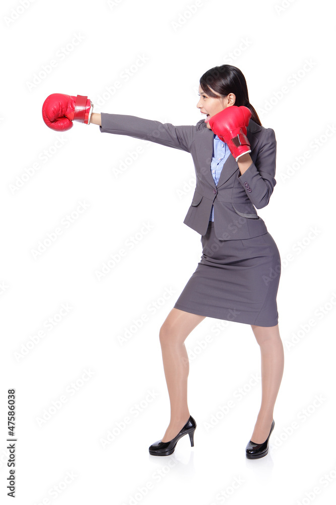 Business woman boxing and hitting Business woman boxing and hitting