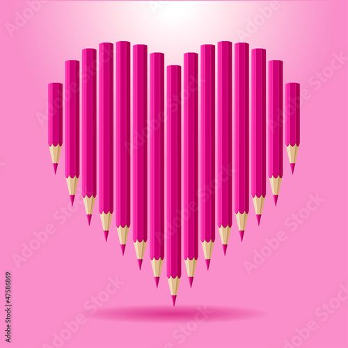 Heart of pink pencils. Vector background Valentine s Day.