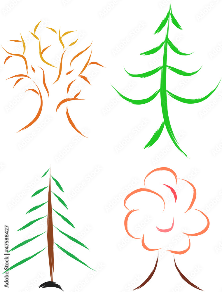 Obraz premium set of four trees, sketch vector