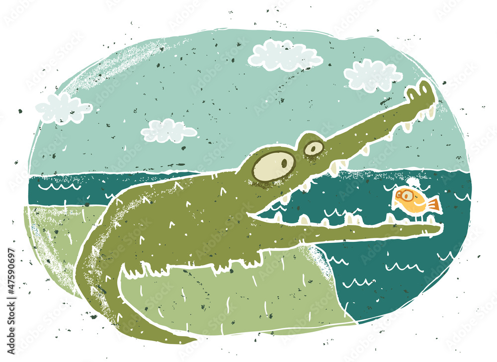 Obraz premium Hand drawn grunge illustration of cute crocodile