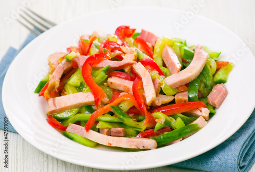 fresh vegetables salad with ham