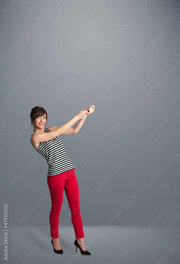 Pretty lady gesturing with copy space Pretty lady gesturing with copy space