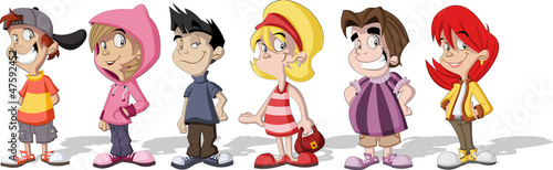 Group of six cartoon children