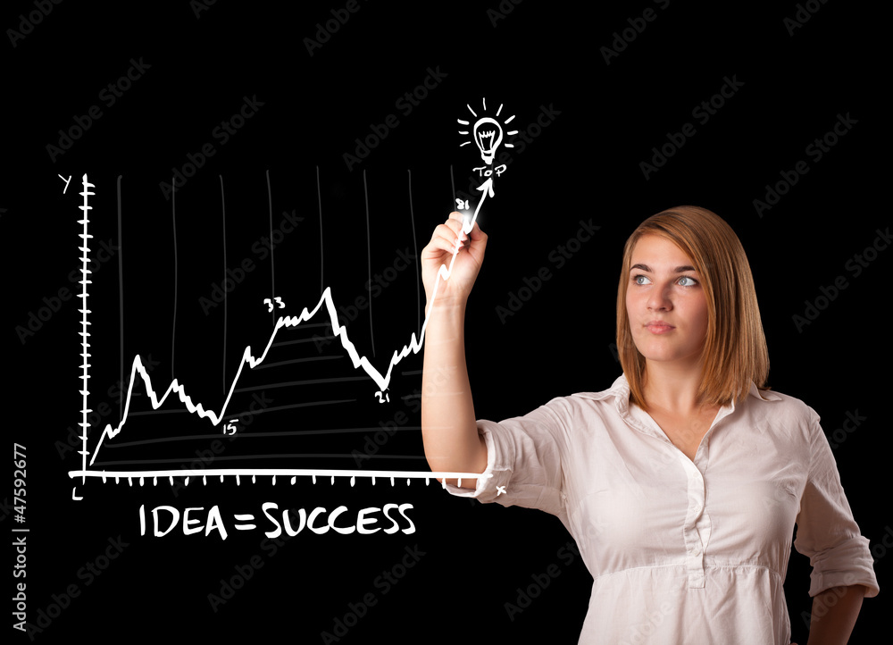 Woman drawing graph on whiteboard Woman drawing graph on whiteboard