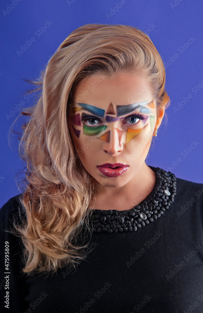 portrait of beautiful girl with triangles on the face portrait of beautiful girl with triangles on the face