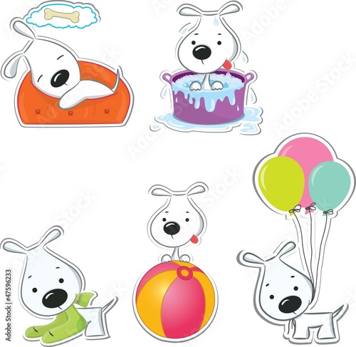 Funny dogs. Stickers. Vector illustration