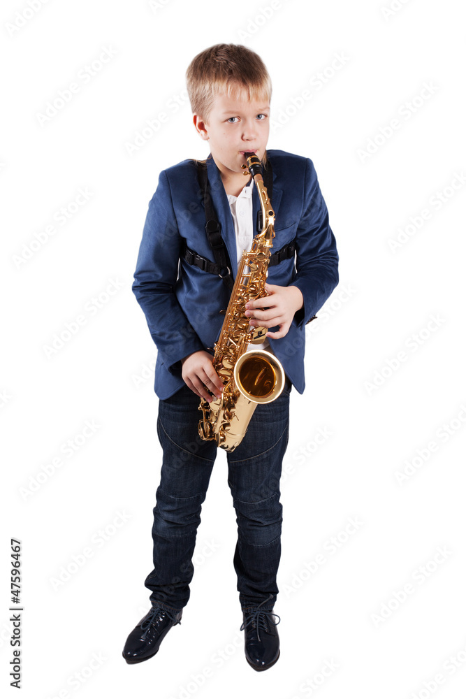 Naklejka premium Young boy playing the sax