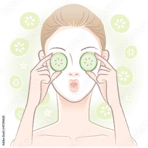 ビューティー キュウリパック フェイスパック, スキンケア イラスト