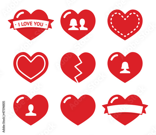 Love hearts icons set for Valentines Day