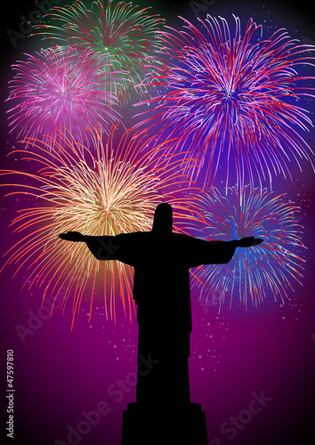 Happy New Year fireworks in Rio Brazil