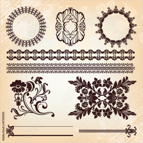 set of vintage floral pattern elements