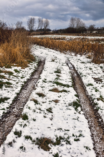 Frosty roadtrack on Funen, Denmark photo