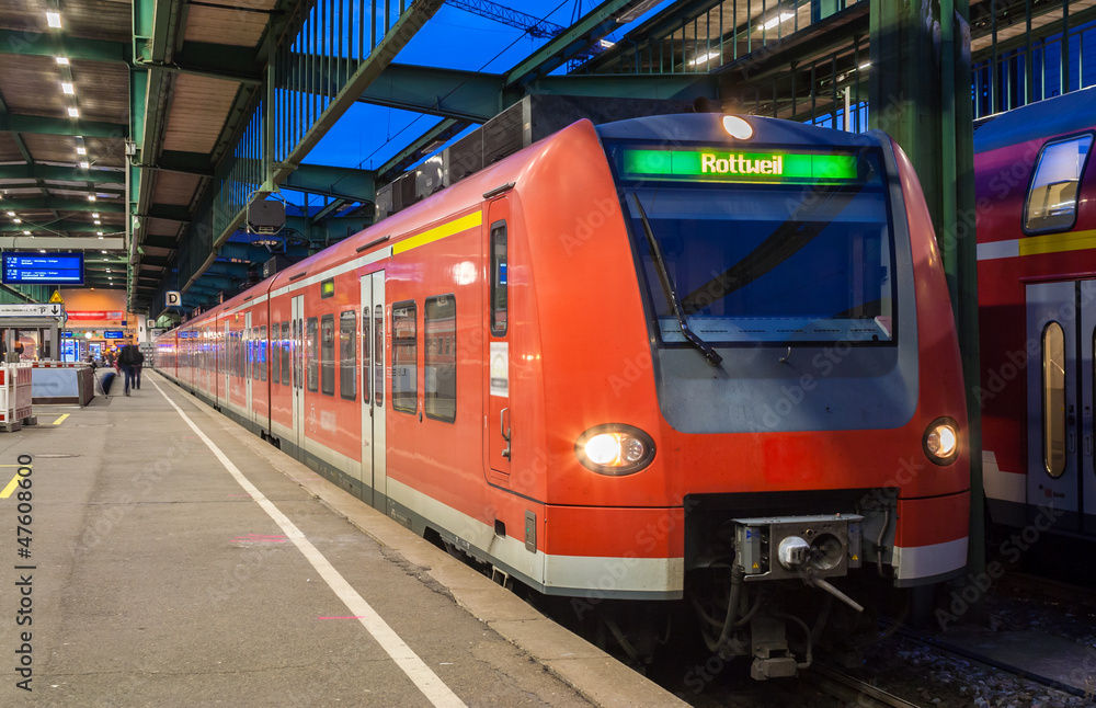 Obraz premium Suburban electric train at Stuttgart railway station. Germany