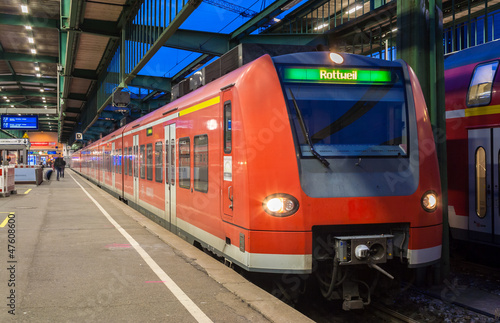 Suburban electric train at Stuttgart railway station. Germany