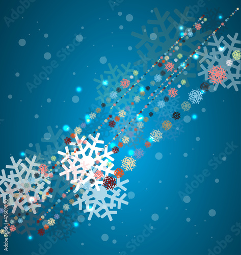 christmas winter background with beautiful color various snowfla photo