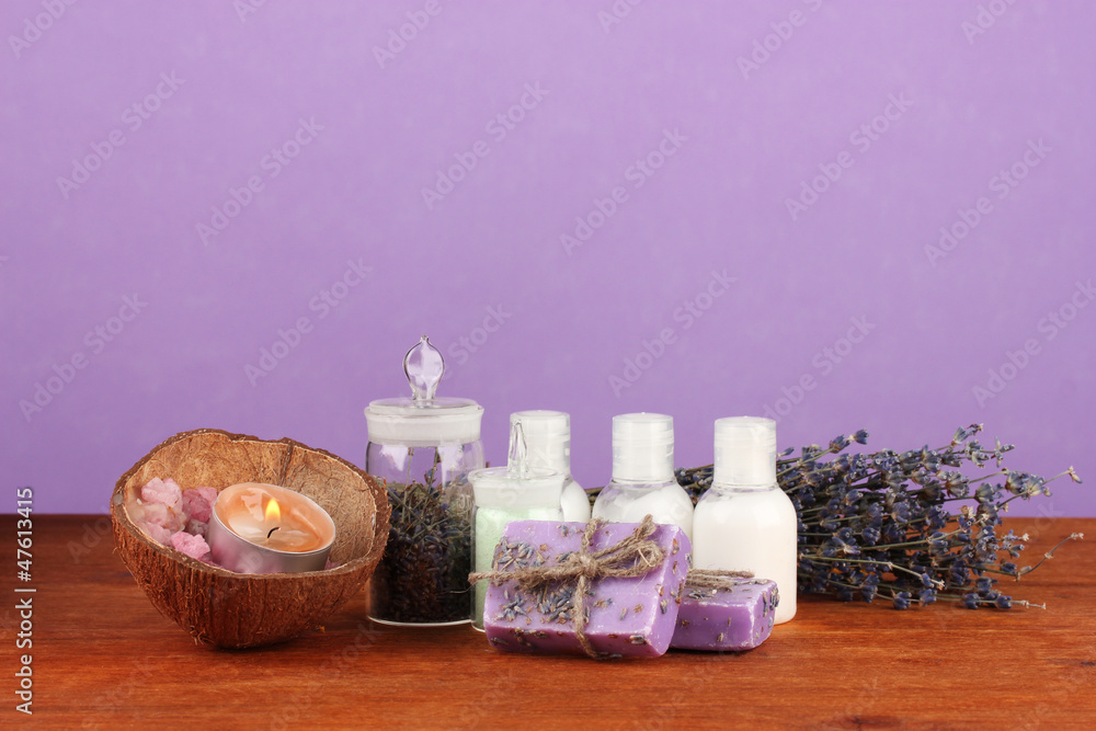 ingredients for soap making on violet background ingredients for soap making on violet background
