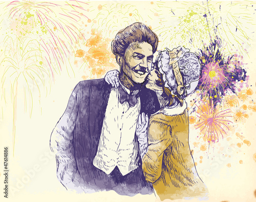 happy kiss - hand drawing
