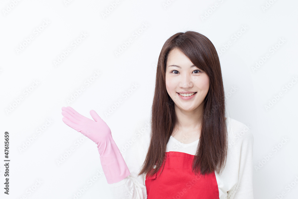 ゴム手袋をした女性 ゴム手袋をした女性