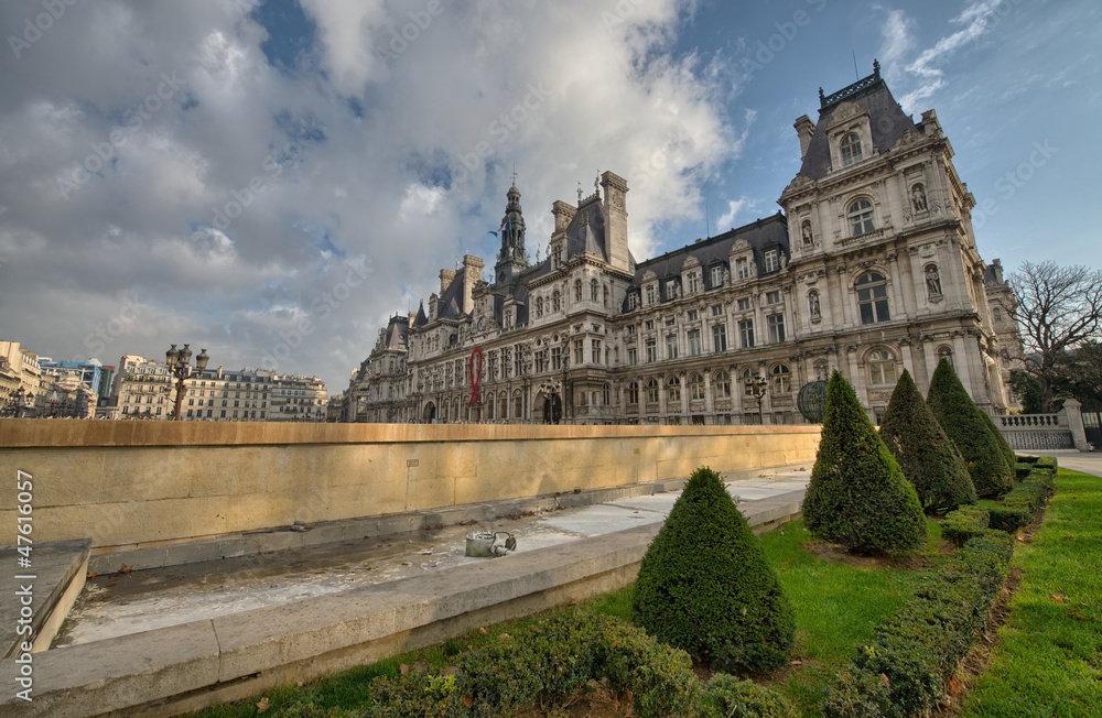 Wonderful view of Hotel de Ville in Paris, City Hall