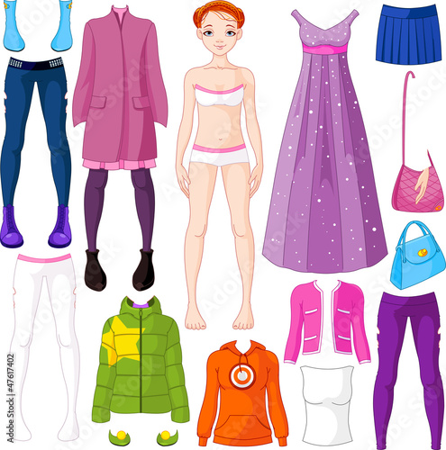 Paper doll with clothing
