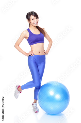 Woman happy smile with fitness ball