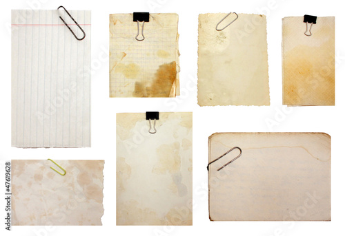 set of paper notes isolated on white background