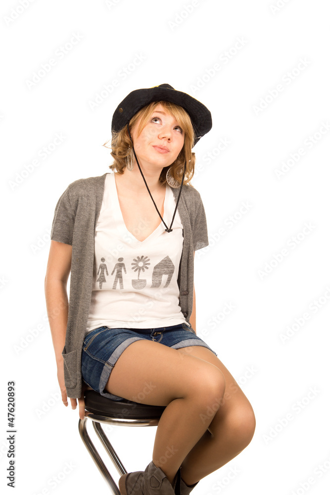 Beautiful blonde girl in a cowboy hat