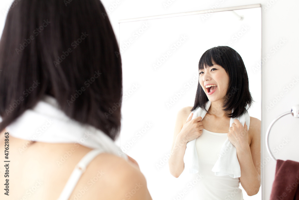 attractive asian woman relaxing