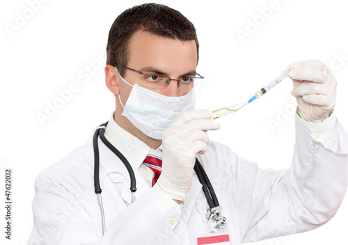 Doctor fill syringe medication. Isolated