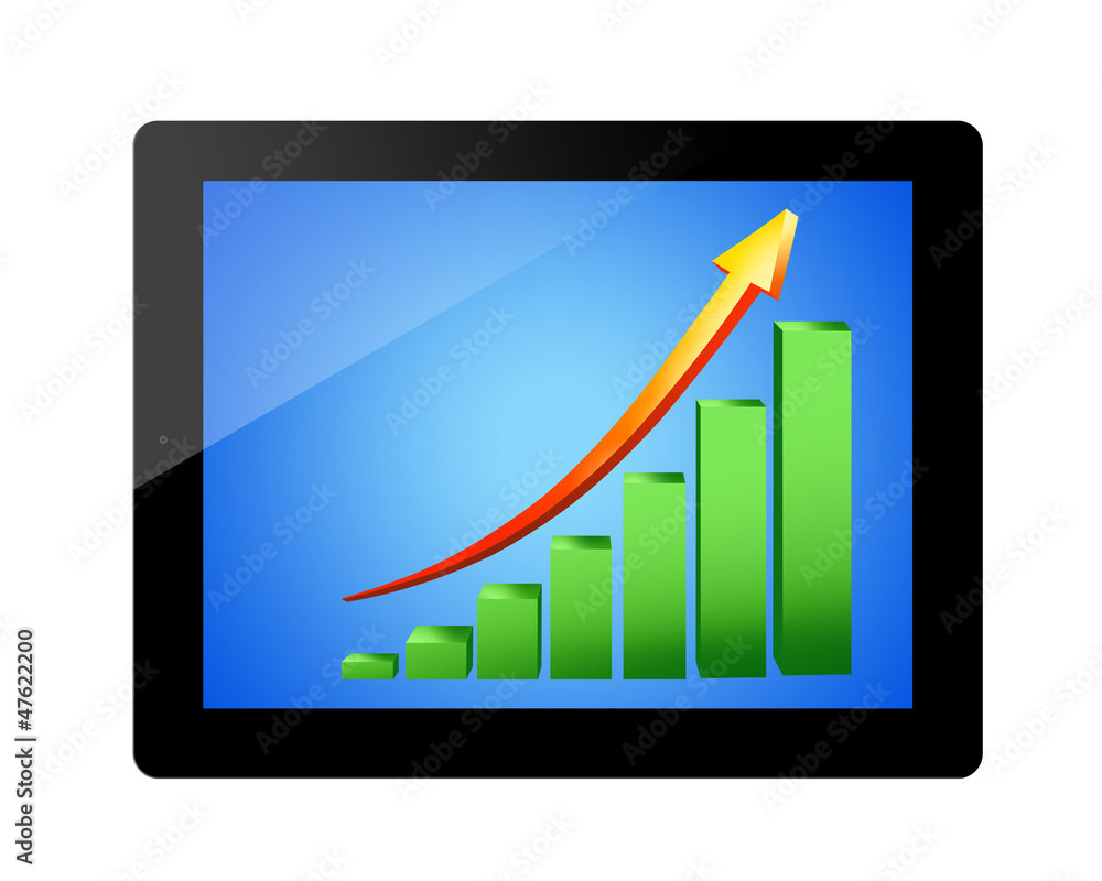 Business graph on tablet pc, isolated on background white Business graph on tablet pc, isolated on background white
