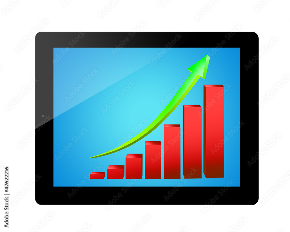 Business graph on tablet pc, isolated on background white Business graph on tablet pc, isolated on background white