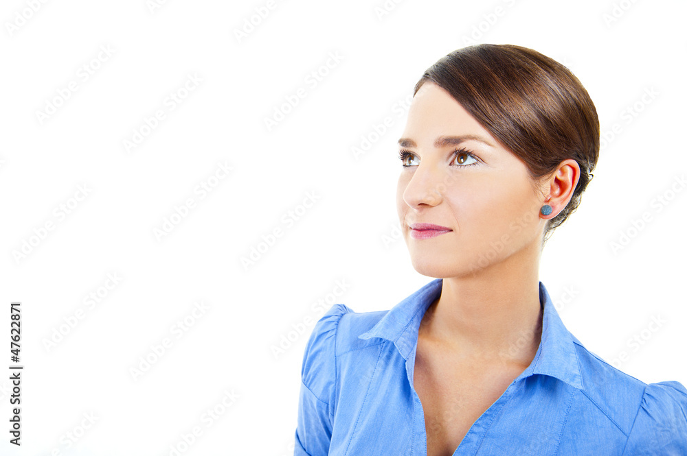 Business woman on white background with blue shirt Business woman on white background with blue shirt