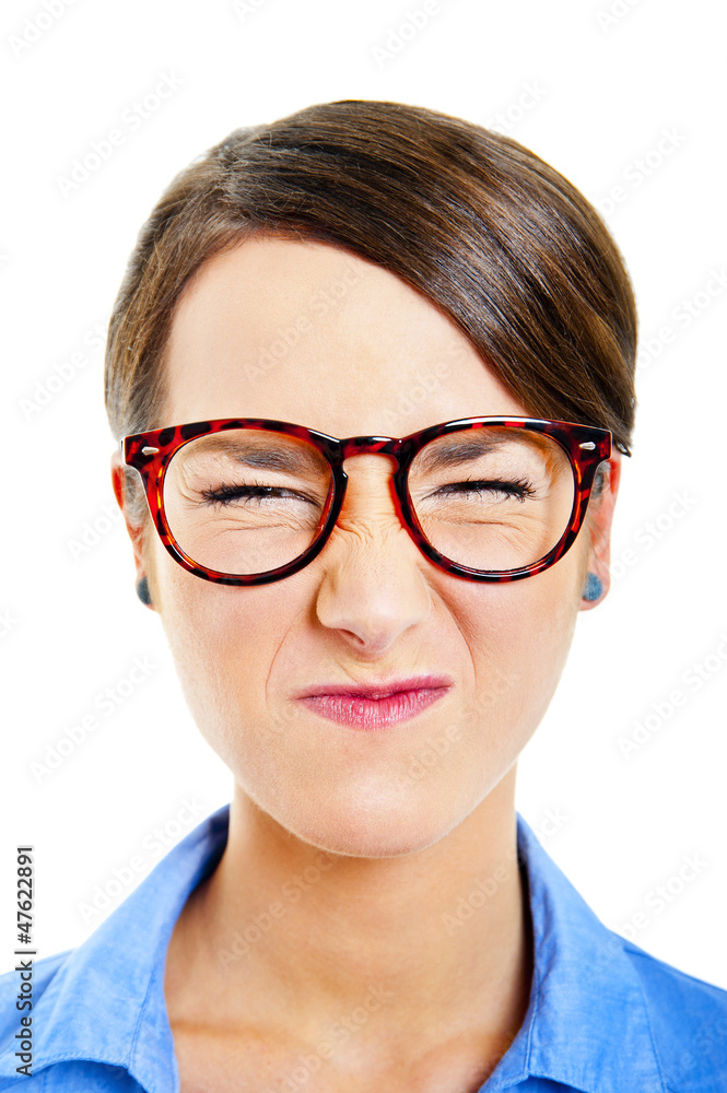 Business woman on white background with angry face