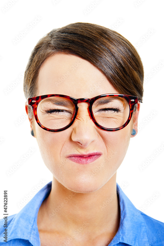 Business woman on white background with angry face Business woman on white background with angry face