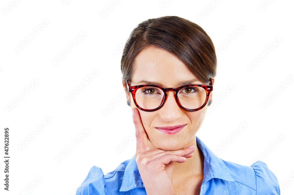 Business woman on white background with blue shirt