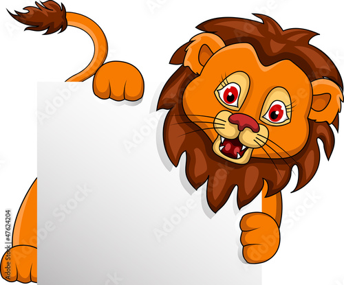 funny Lionn cartoon with blank sign