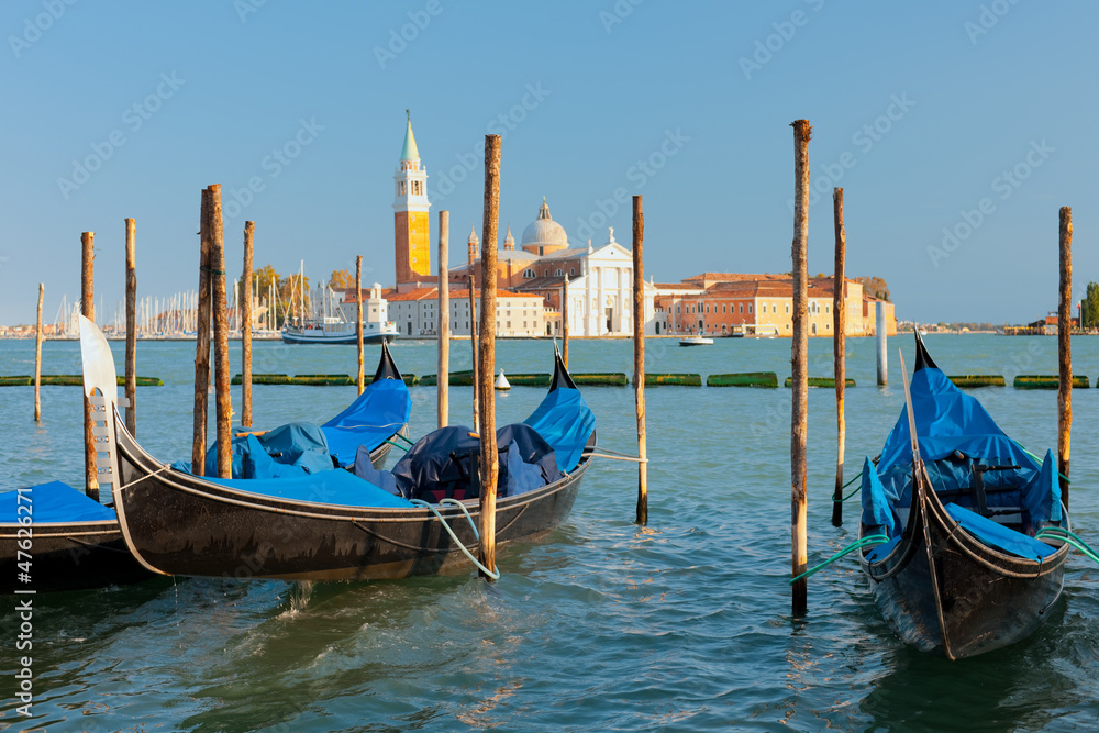 Gondolas at the pier in Venice