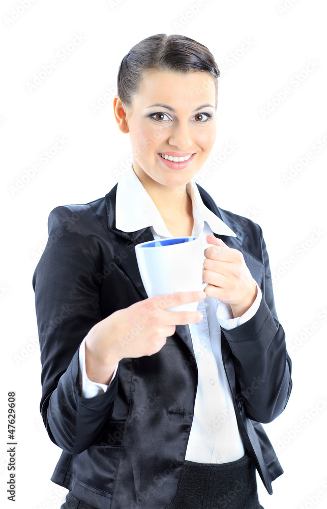 Beautiful business woman with a cup of coffee. Beautiful business woman with a cup of coffee.