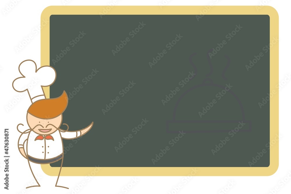 cartoon character chef present message on board cartoon character chef present message on board
