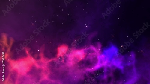 Slowly travelling through colorful nebula clouds.