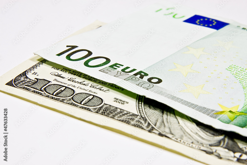 100 Euro i Dolarów amerykańskich - obrazy, fototapety, plakaty 