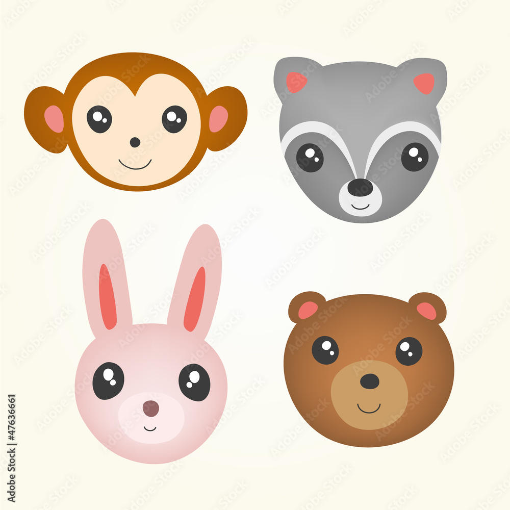 Set of drawing animal heads Set of drawing animal heads