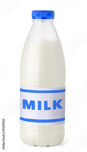 Plastic bottle of milk with labe