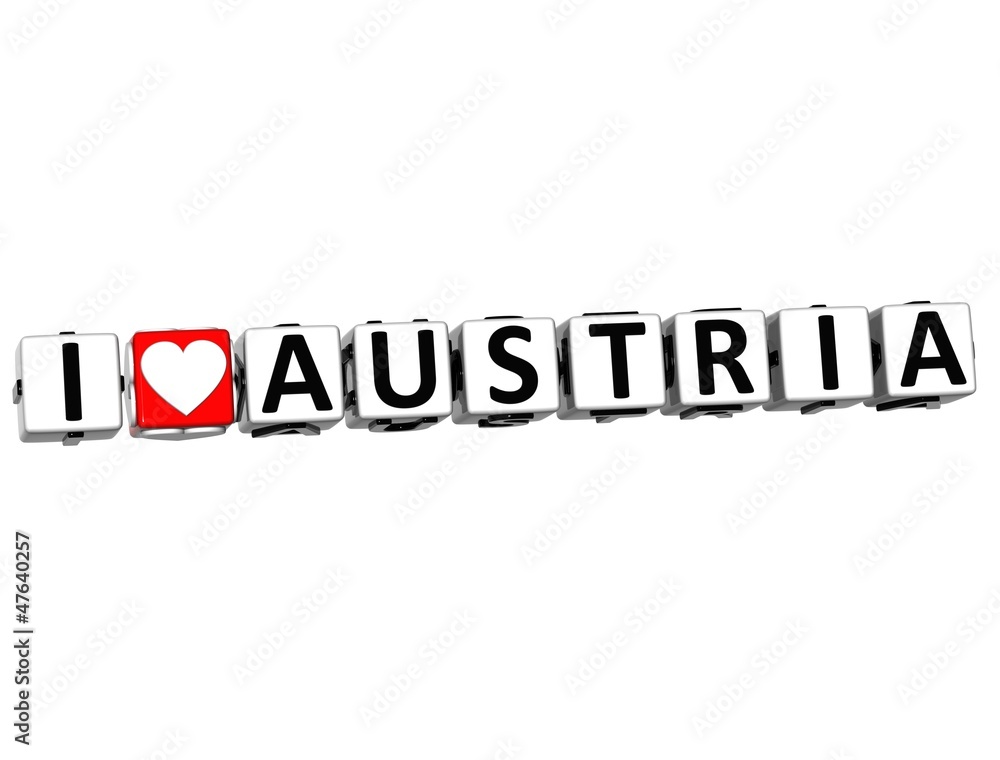 3D I Love Austria Button Click Here Block Text