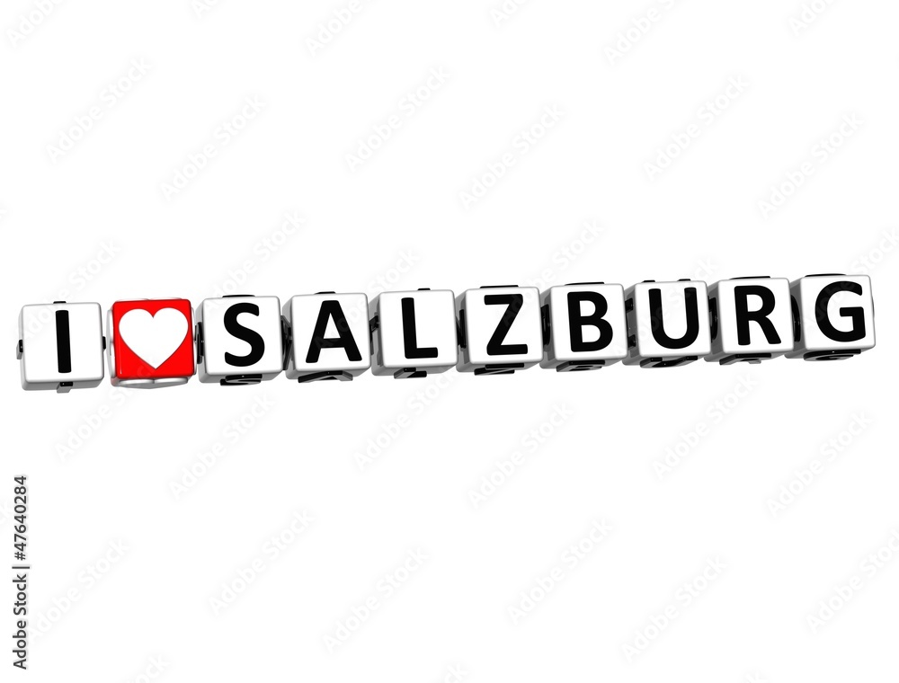 3D I Love Salzburg Button Click Here Block Text