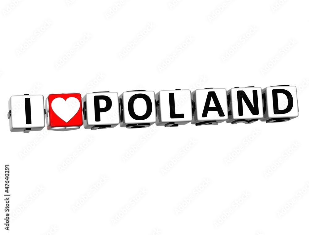 3D I Love Poland Button Click Here Block Text 3D I Love Poland Button Click Here Block Text